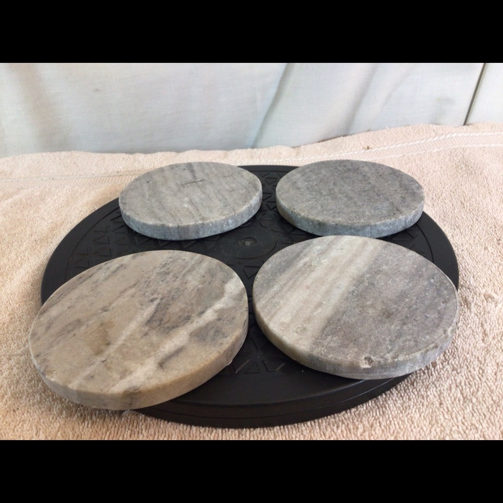 Vtg Set of 4 4 1/4” Rnd Gray & White Marble Drink Coasters pre-owned